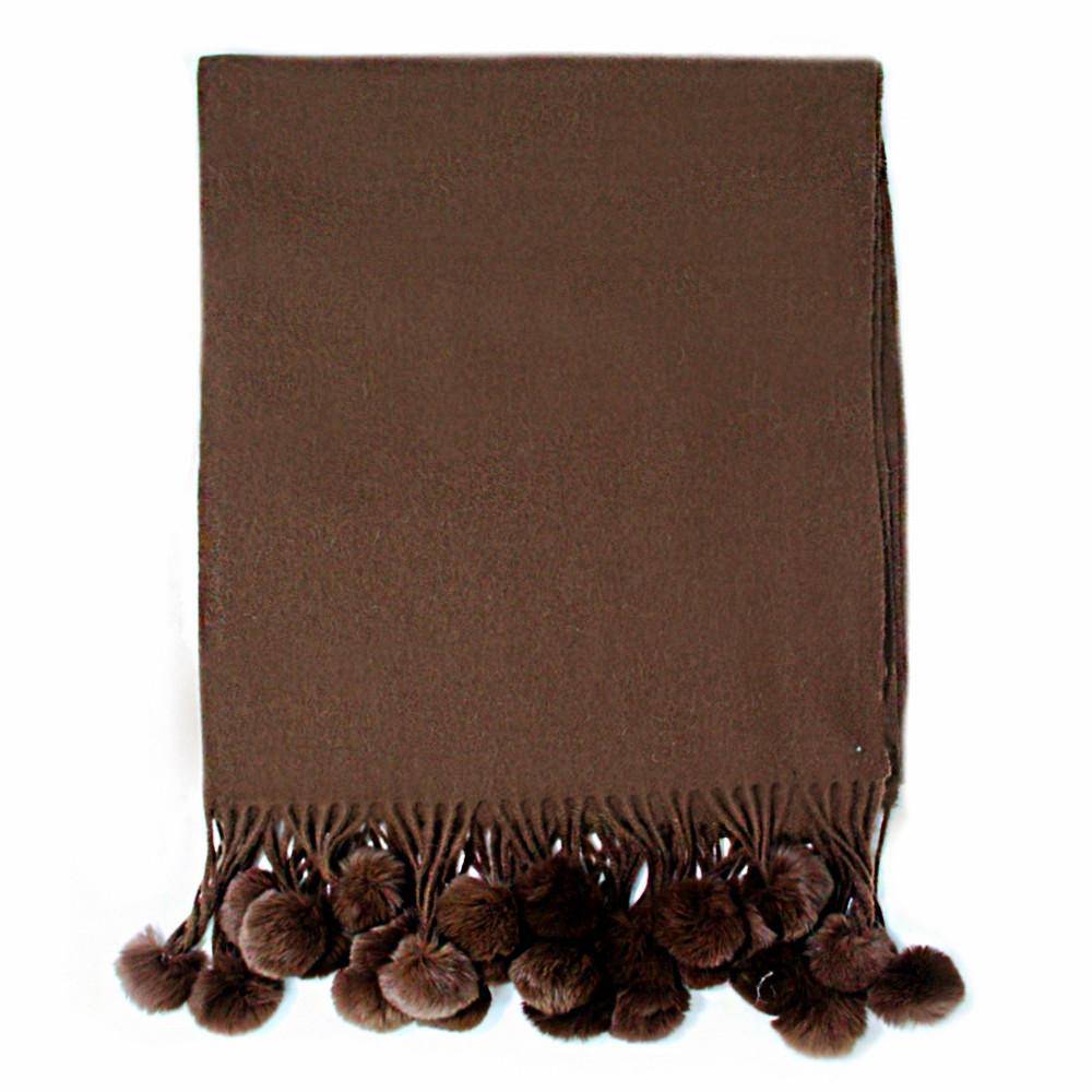 Rabbit Fur Pom Pom Trim Wrap - Chocolate - Wrap - La Fiorentina 0101WRP