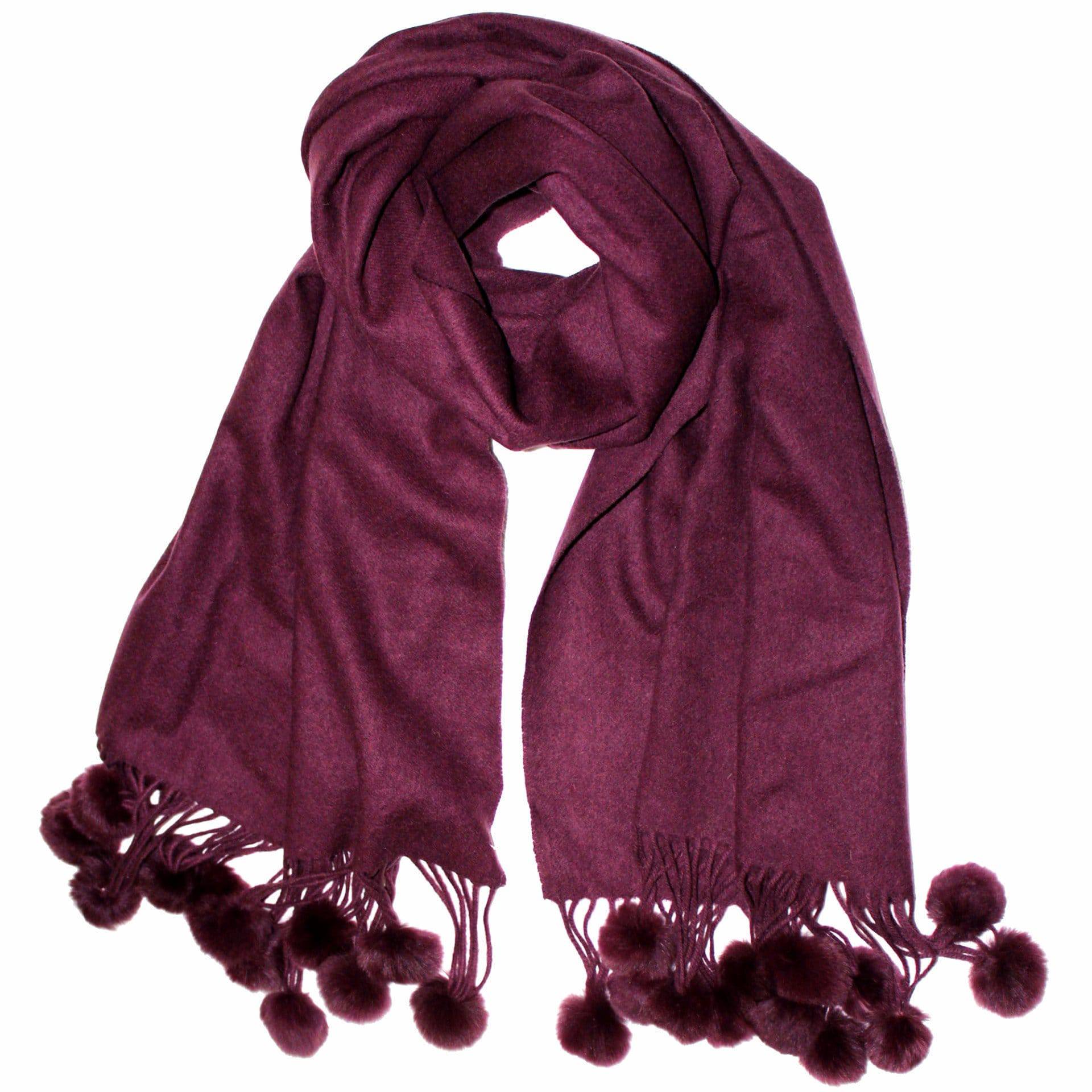 Rabbit Fur Pom Pom Trim Wrap - Plum - Fur Muffler - La Fiorentina 0101WRP
