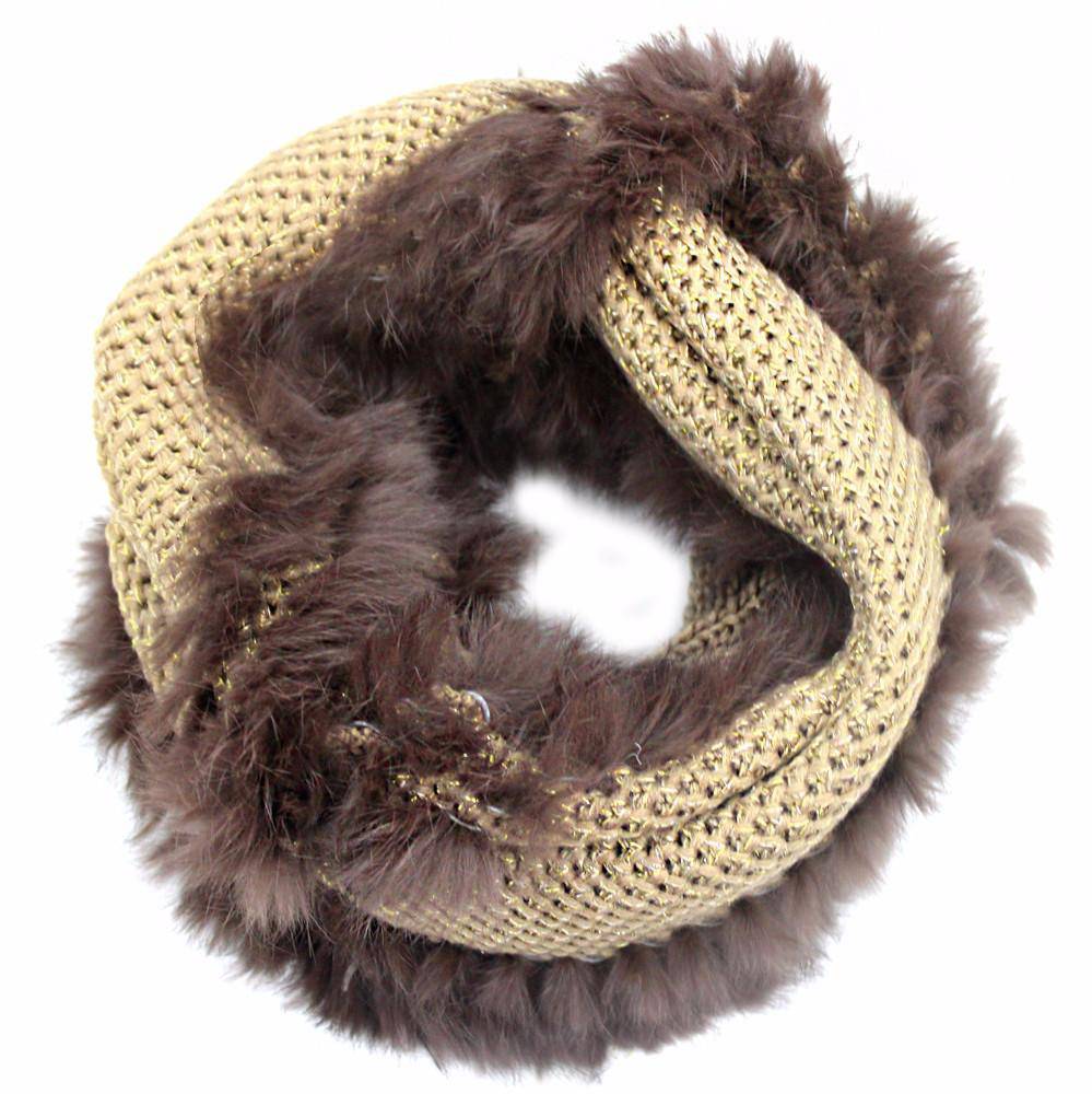 Rabbit Trim Infinity Scarf - Camel - Fur Muffler - La Fiorentina EF-2527