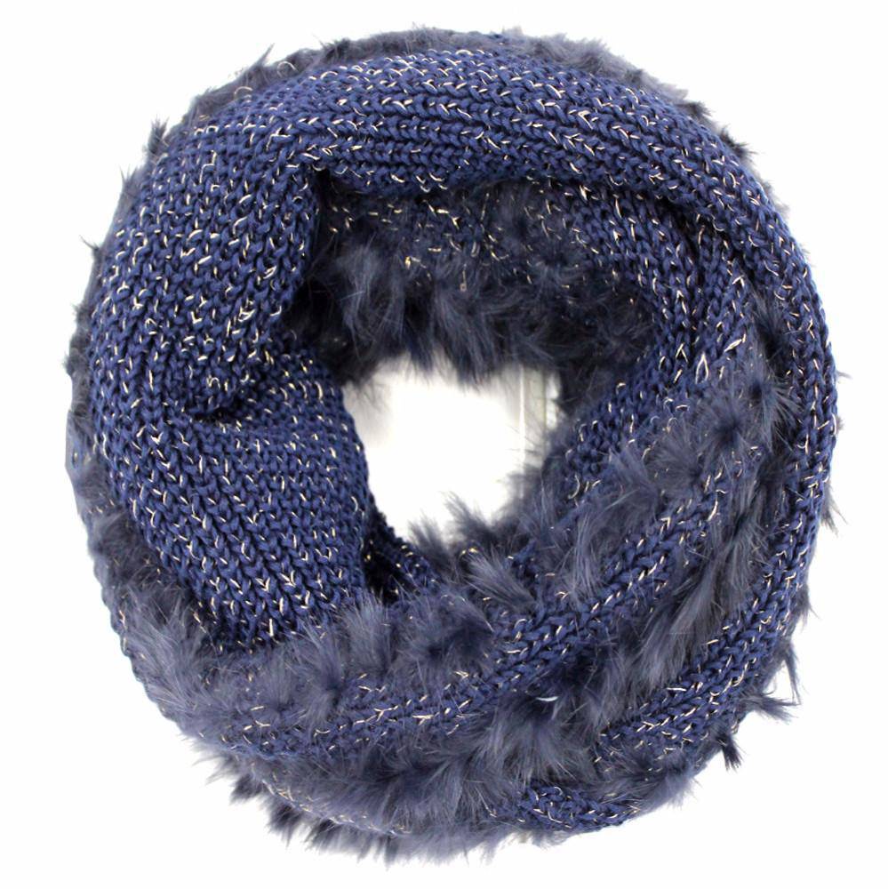 Rabbit Trim Infinity Scarf - Navy - Fur Muffler - La Fiorentina EF-2527