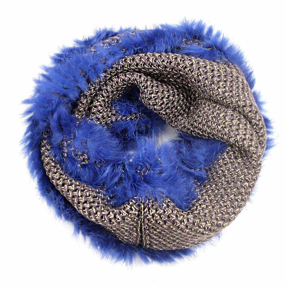 Rabbit Trim Infinity Scarf - Topaz - Fur Muffler - La Fiorentina EF-2527
