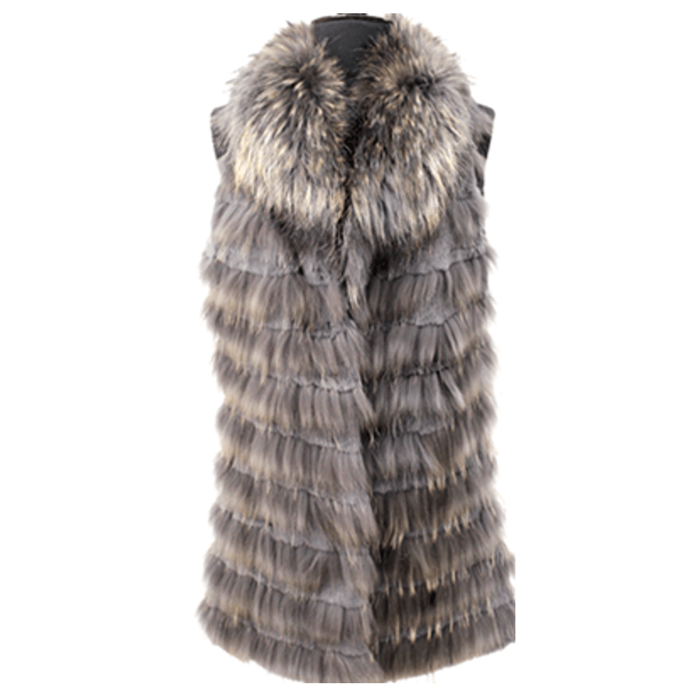 Raccoon & Rabbit Front Vest - Grey - Fur Vest - La Fiorentina 152156_Grey
