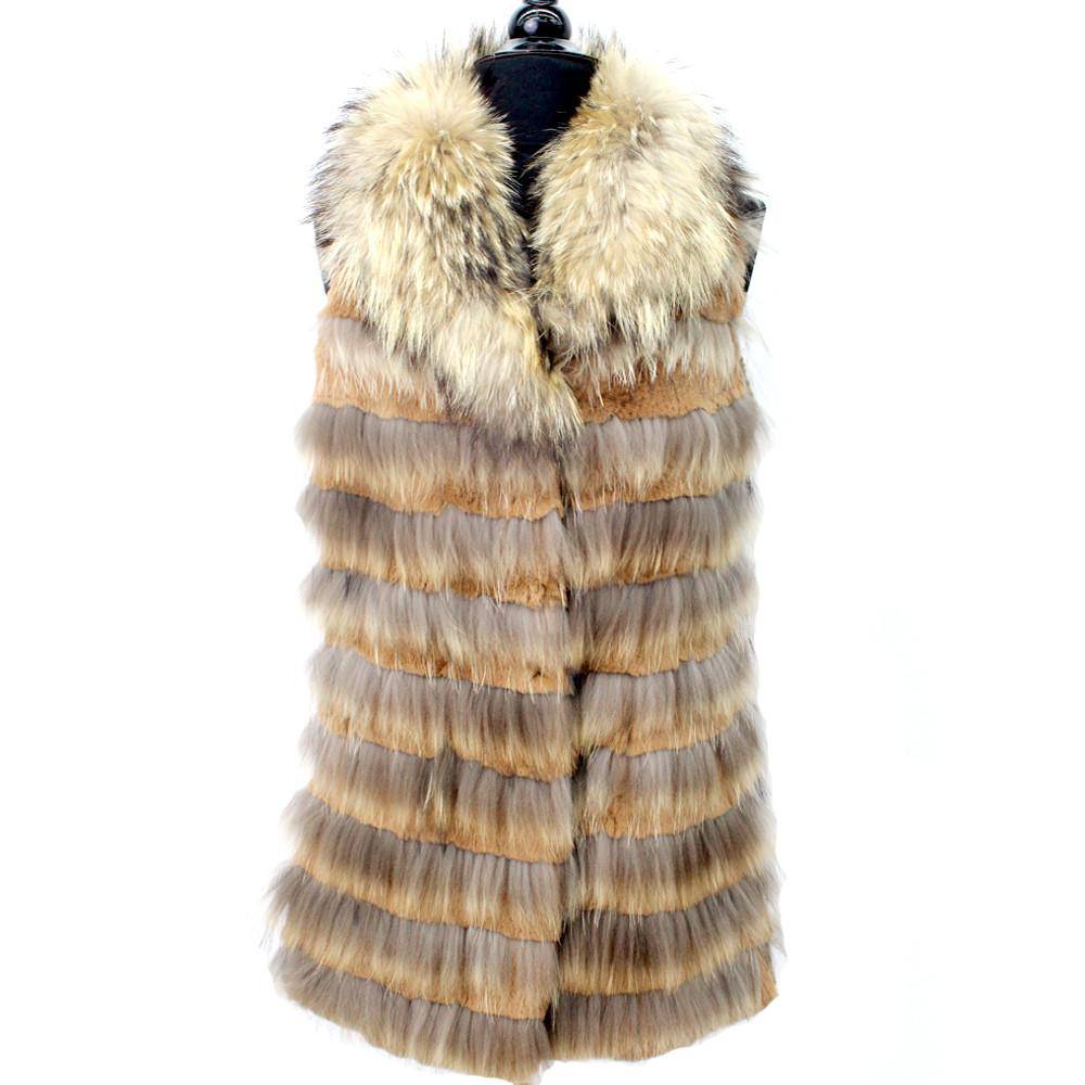 Raccoon & Rabbit Front Vest - Natural - Fur Vest - La Fiorentina 152156_Natural