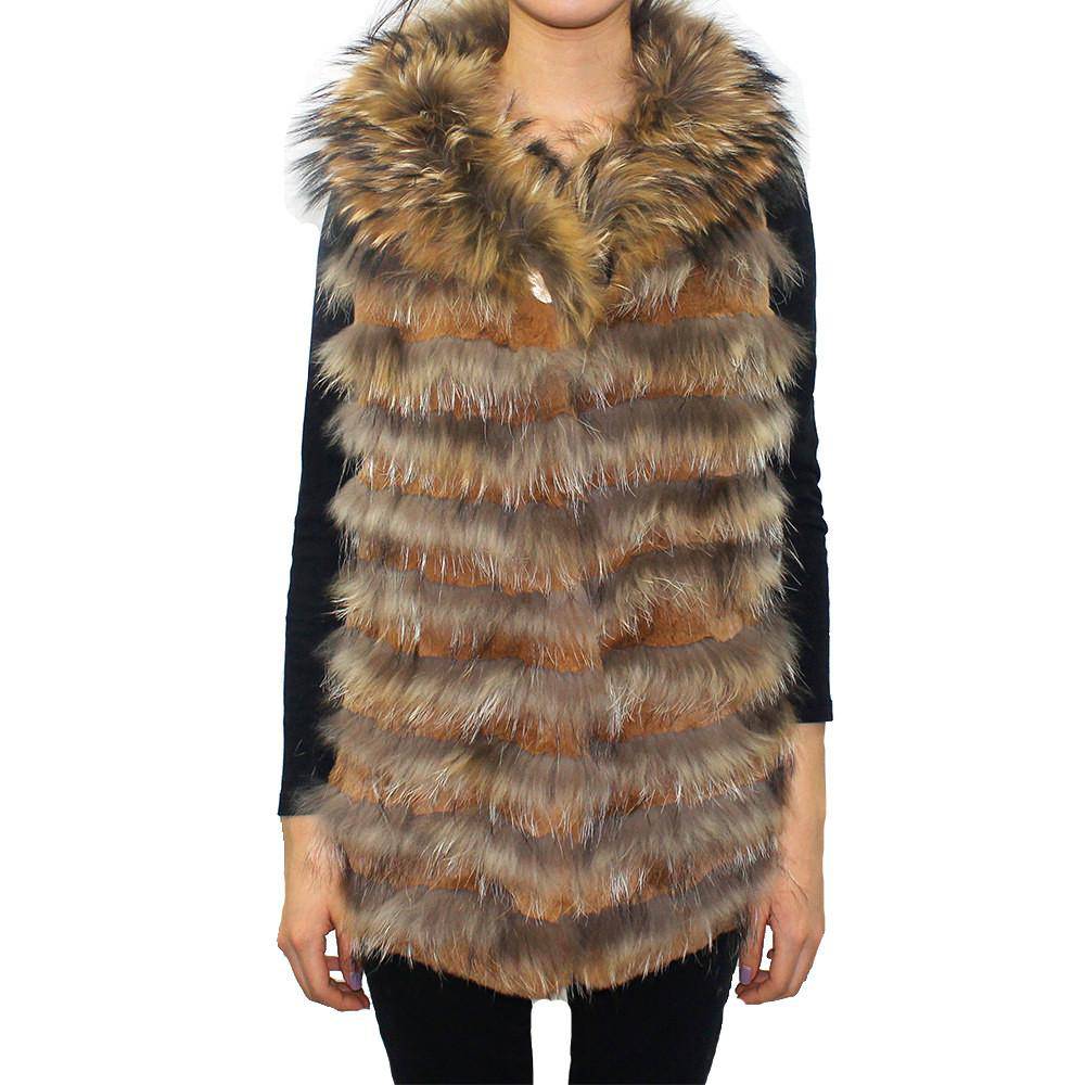 Raccoon & Rabbit Front Vest - Natural - Fur Vest - La Fiorentina 152156_Natural