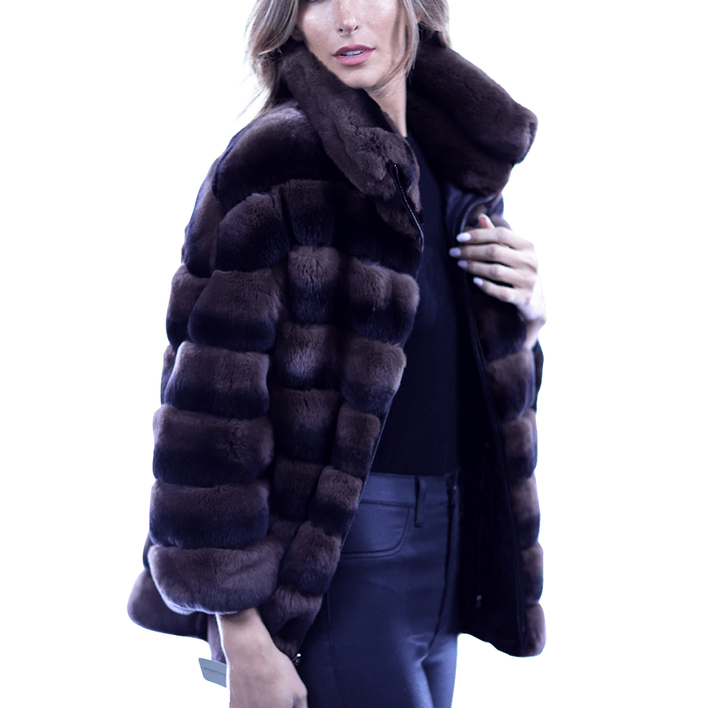 Reversible Rex Rabbit Coat -Brown - Coat - La Fiorentina CH901_BROWN