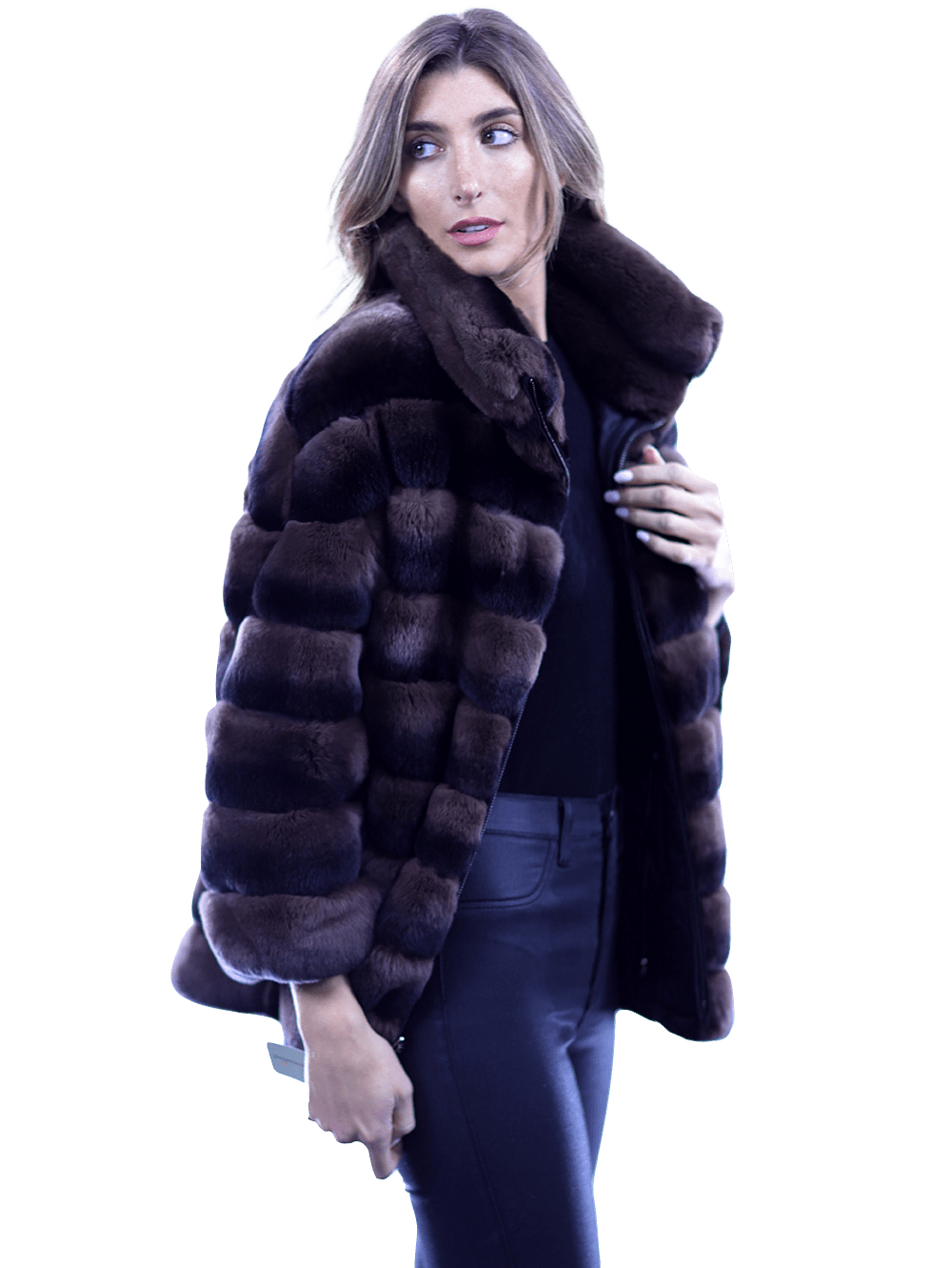 Reversible Rex Rabbit Coat -Brown - Coat - La Fiorentina CH901_BROWN