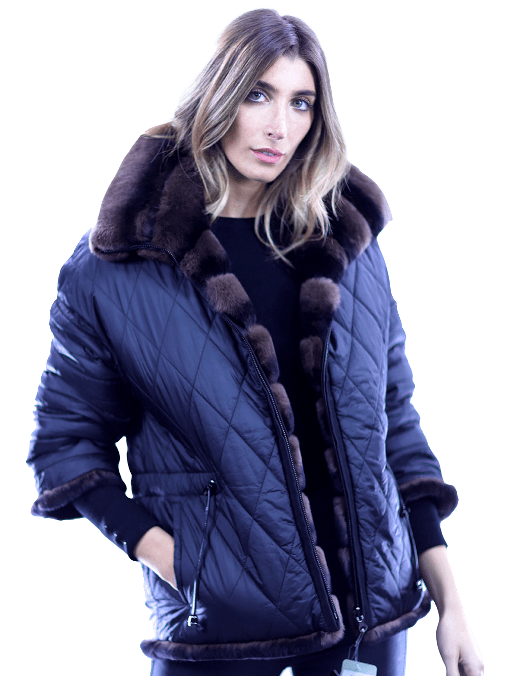 Reversible Rex Rabbit Coat -Brown - Coat - La Fiorentina CH901_BROWN