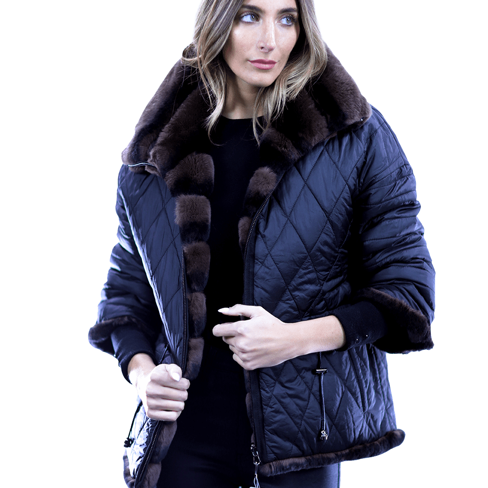 Reversible Rex Rabbit Coat -Brown - Coat - La Fiorentina CH901_BROWN