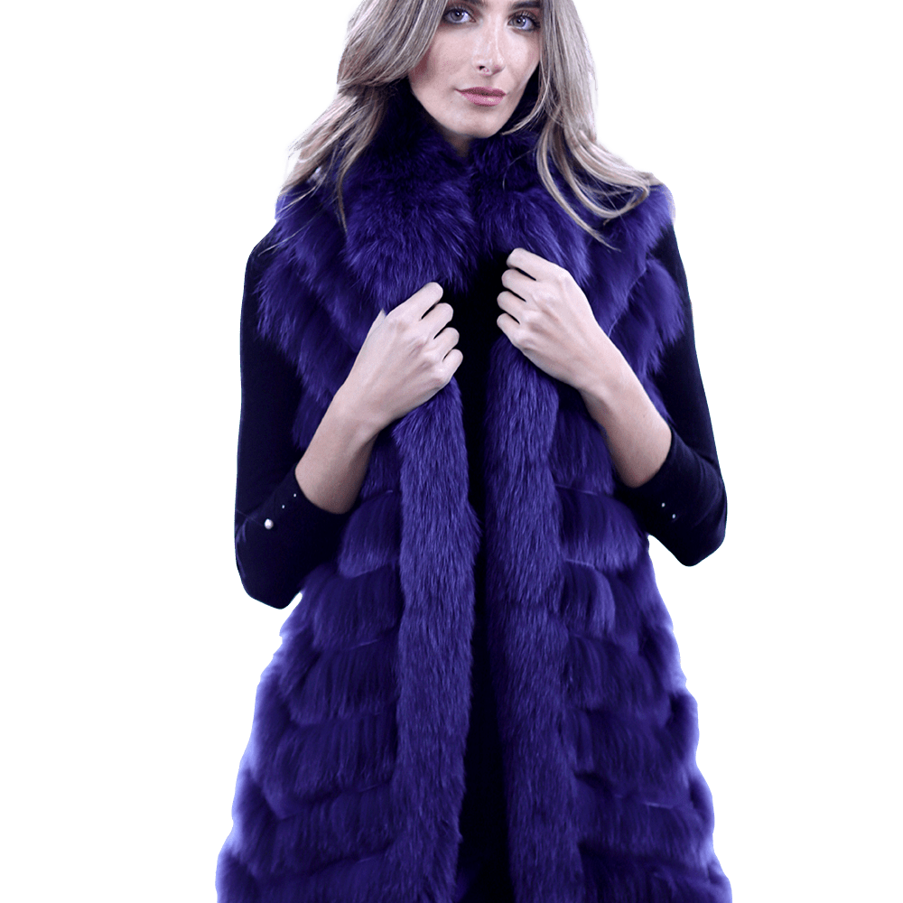 Reversible Silk / Fox Fur Vest - Fur Vest - La Fiorentina SG805_BLUE