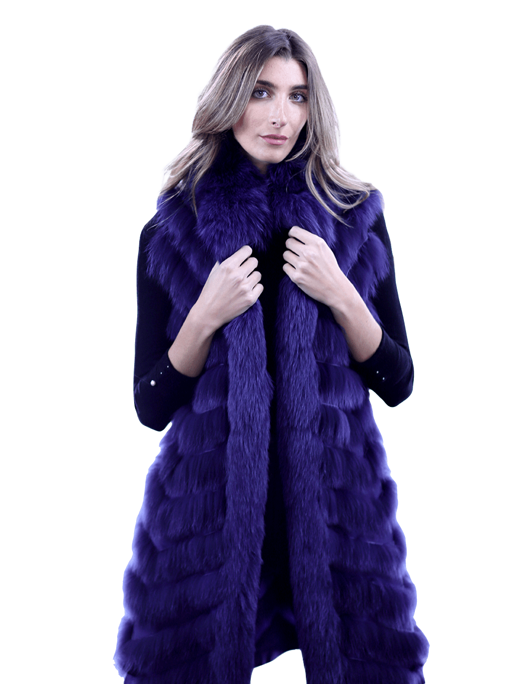 Reversible Silk / Fox Fur Vest - Fur Vest - La Fiorentina SG805_BLUE