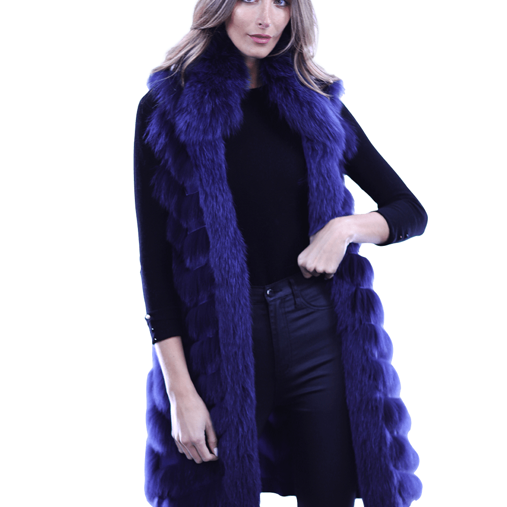 Reversible Silk / Fox Fur Vest - Fur Vest - La Fiorentina SG805_BLUE