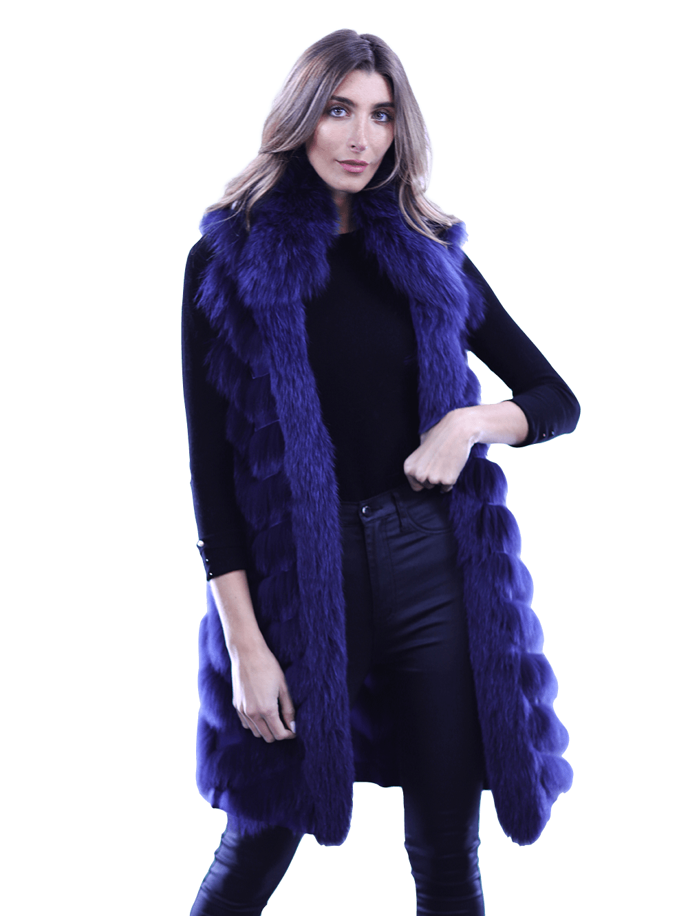 Reversible Silk / Fox Fur Vest - Fur Vest - La Fiorentina SG805_BLUE