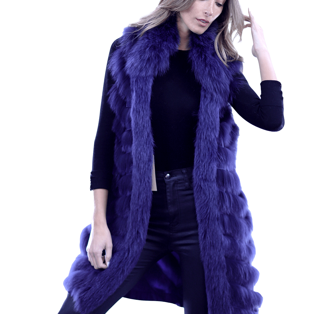Reversible Silk / Fox Fur Vest - Fur Vest - La Fiorentina SG805_BLUE