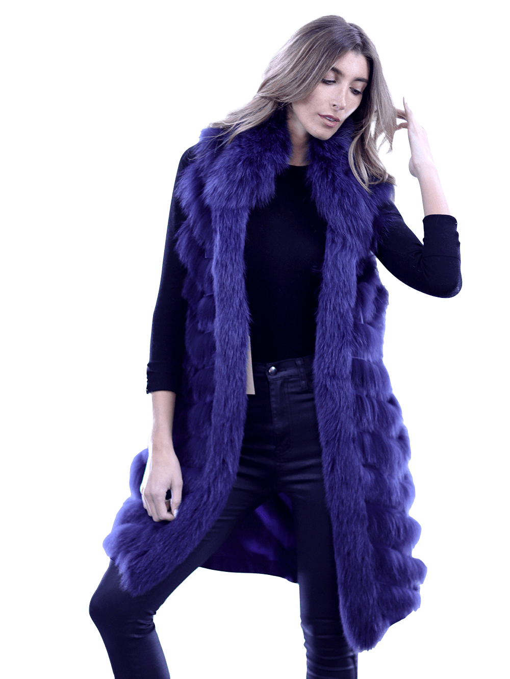 Reversible Silk / Fox Fur Vest - Fur Vest - La Fiorentina SG805_BLUE