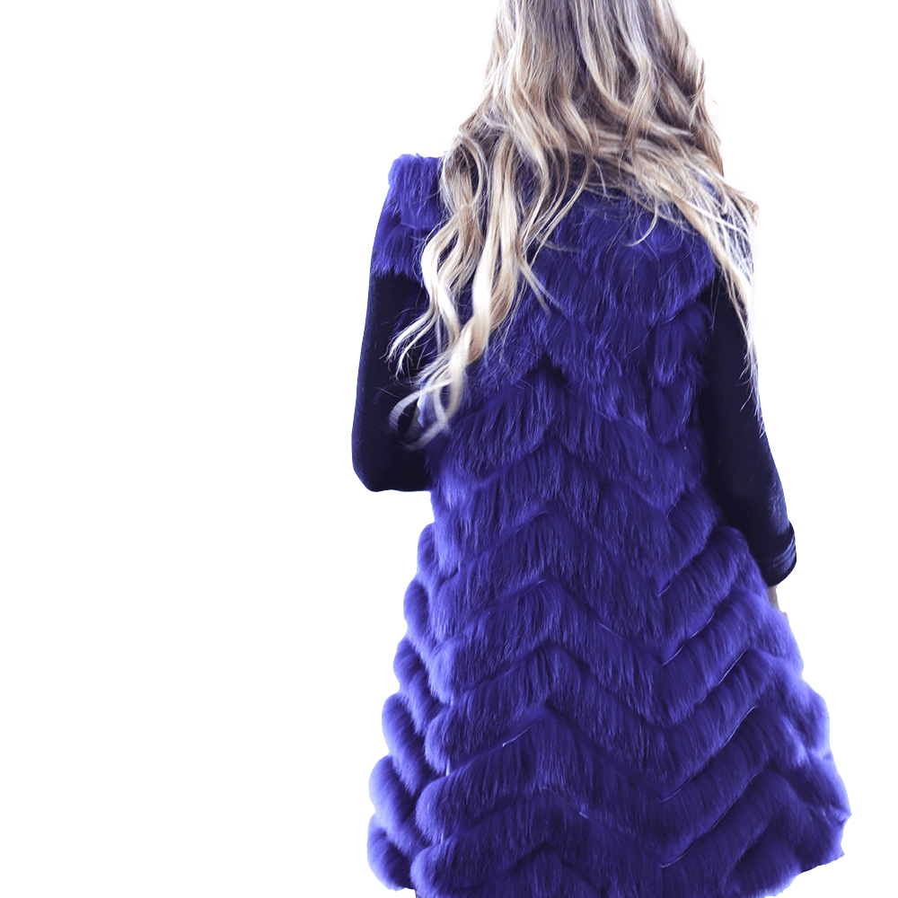 Reversible Silk / Fox Fur Vest - Fur Vest - La Fiorentina SG805_BLUE