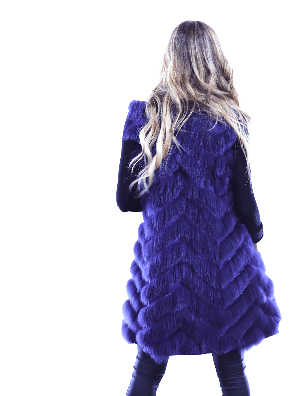 Reversible Silk / Fox Fur Vest - Fur Vest - La Fiorentina SG805_BLUE