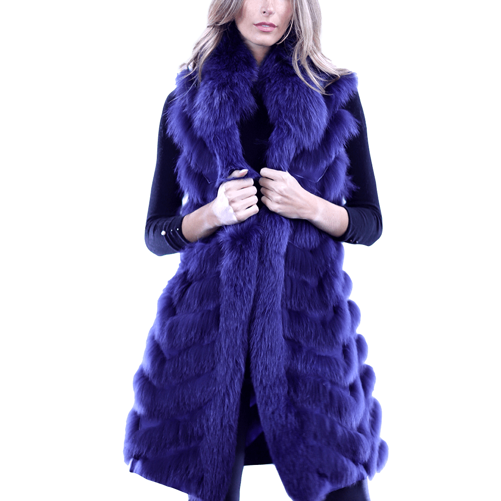 Reversible Silk / Fox Fur Vest - Fur Vest - La Fiorentina SG805_BLUE