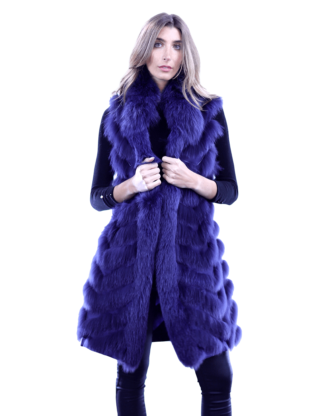 Reversible Silk / Fox Fur Vest - Fur Vest - La Fiorentina SG805_BLUE