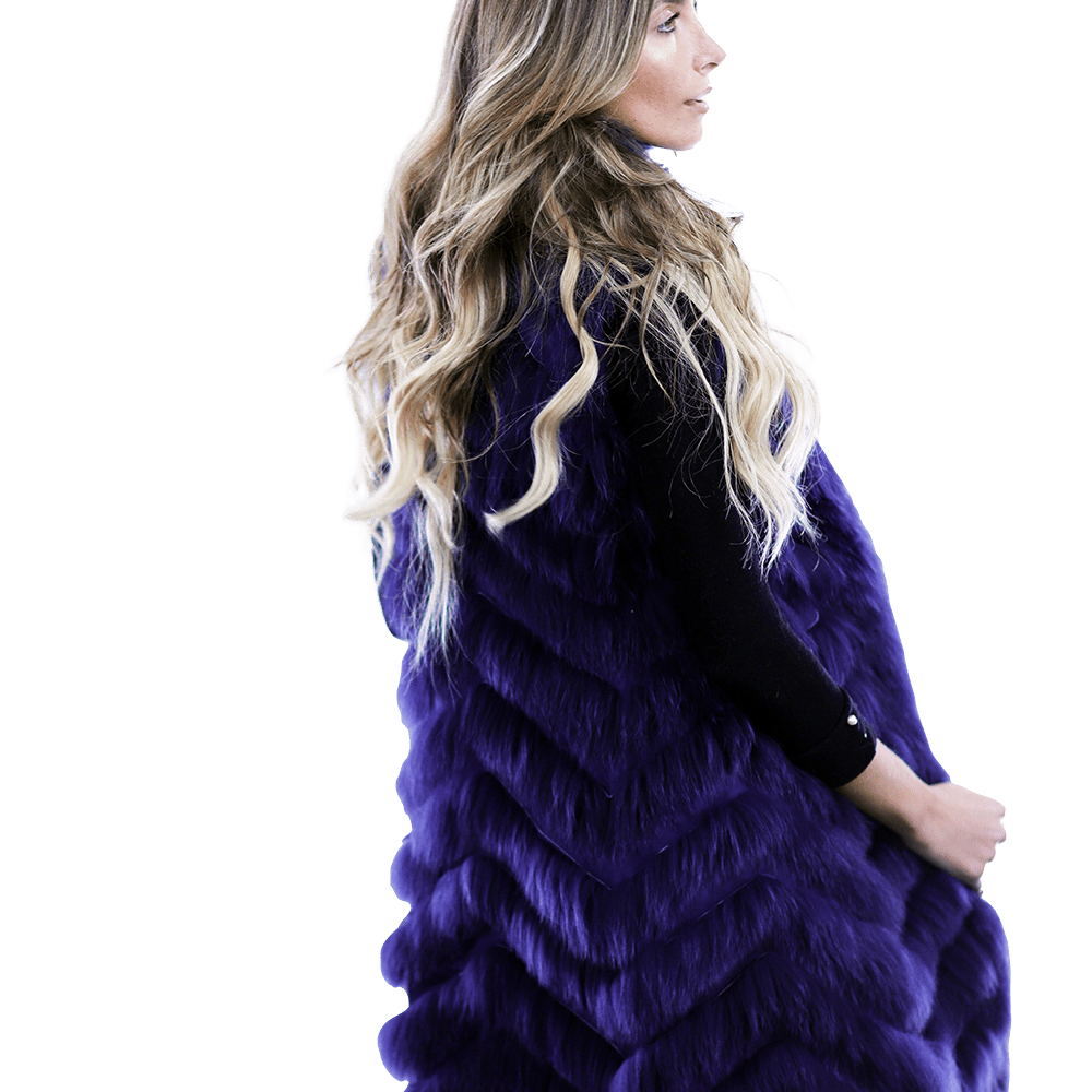 Reversible Silk / Fox Fur Vest - Fur Vest - La Fiorentina SG805_BLUE