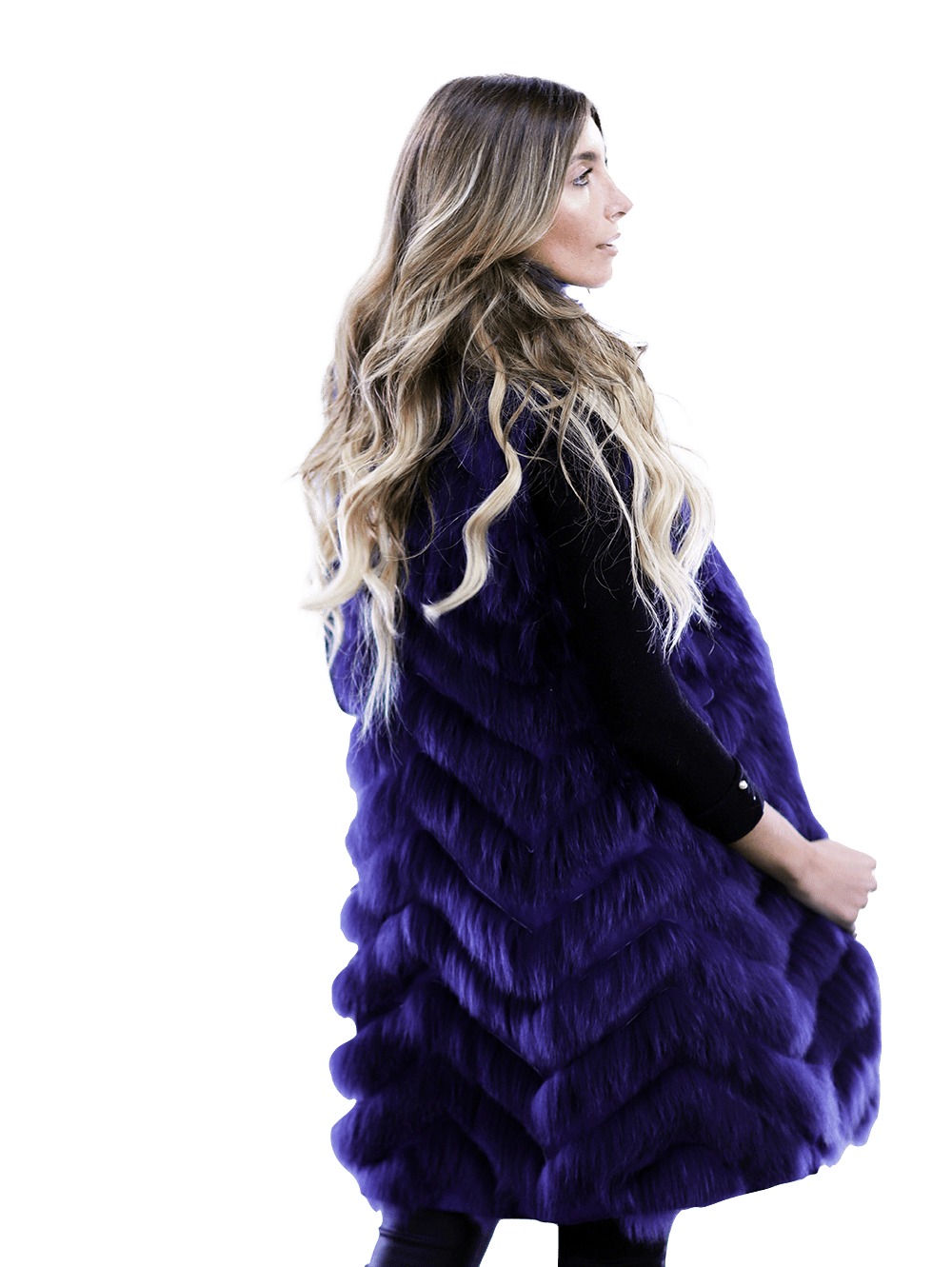 Reversible Silk / Fox Fur Vest - Fur Vest - La Fiorentina SG805_BLUE