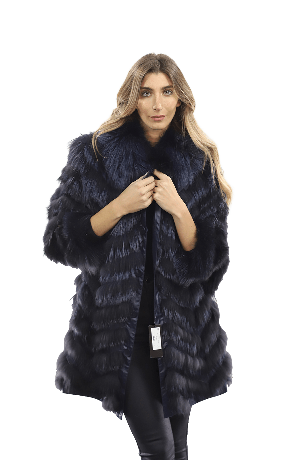 Reversible Silver Fox Fur Coat - Dark Blue - Coat - La Fiorentina SN60_DARKBLUE