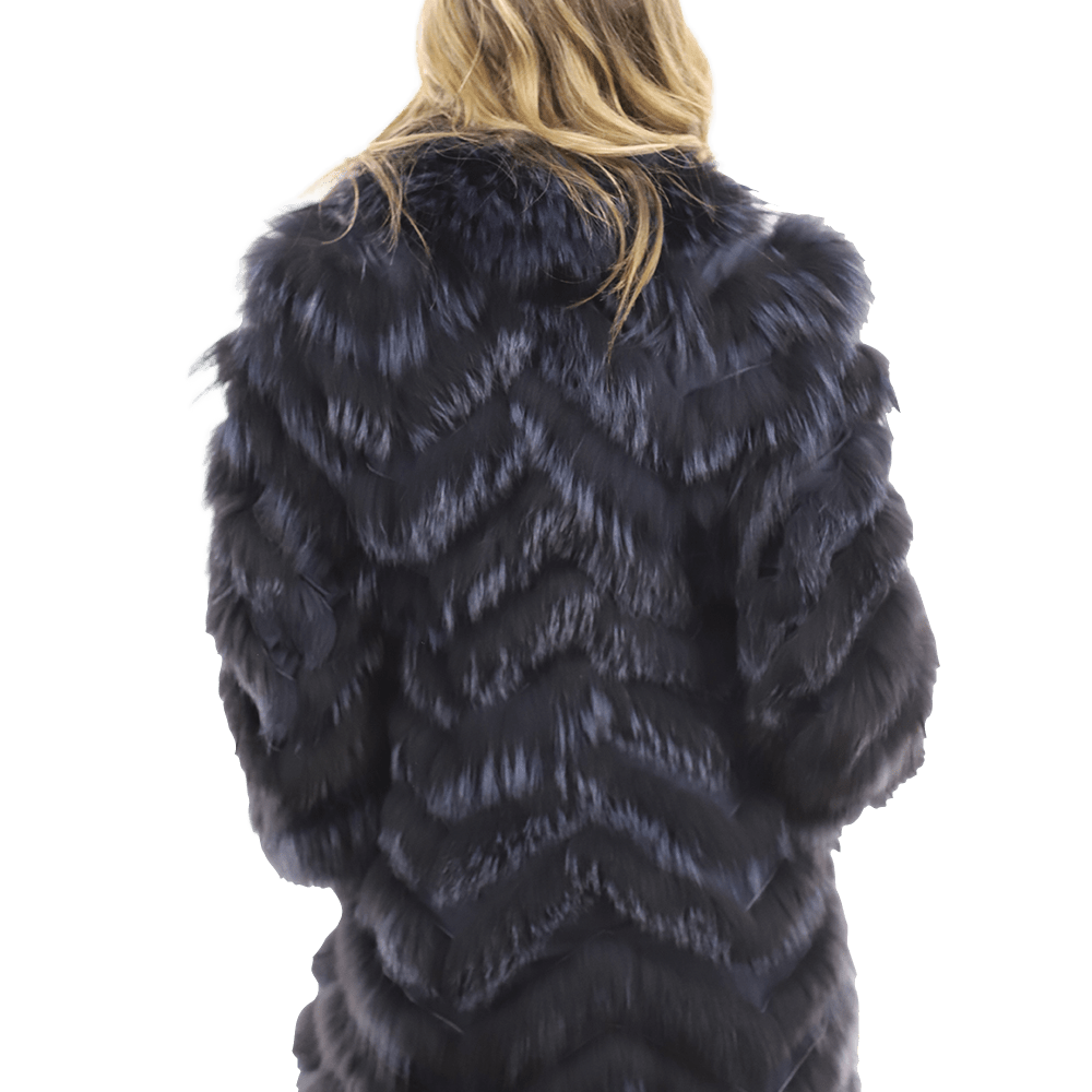 Reversible Silver Fox Fur Coat - Dark Blue - Coat - La Fiorentina SN60_DARKBLUE
