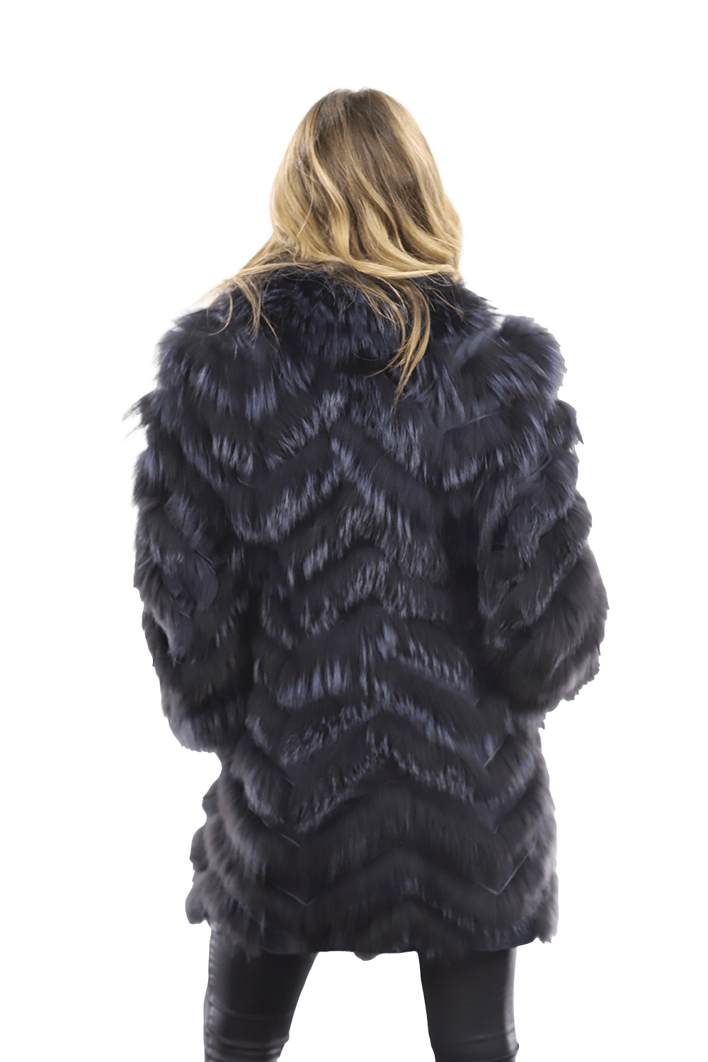 Reversible Silver Fox Fur Coat - Dark Blue - Coat - La Fiorentina SN60_DARKBLUE