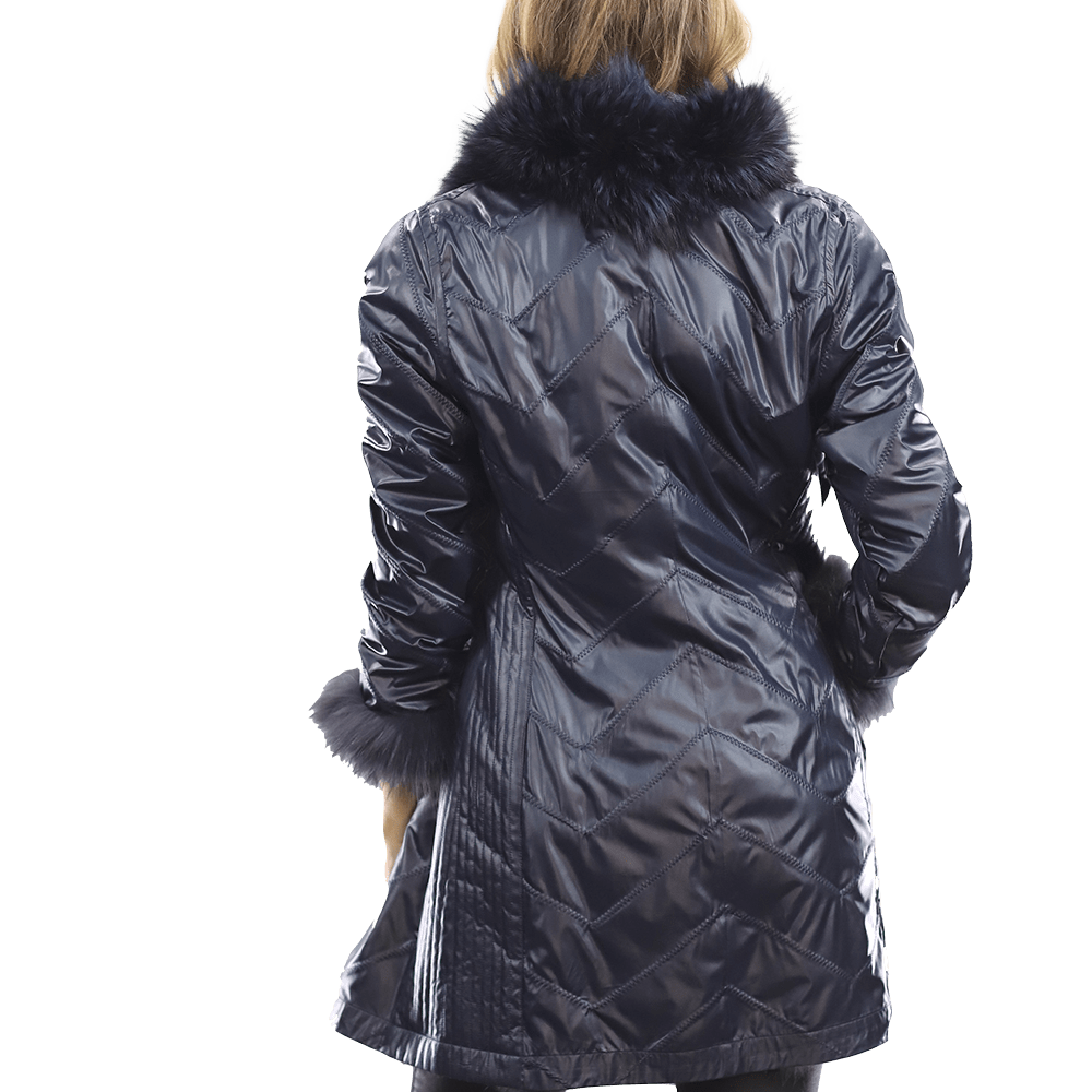Reversible Silver Fox Fur Coat - Dark Blue - Coat - La Fiorentina SN60_DARKBLUE