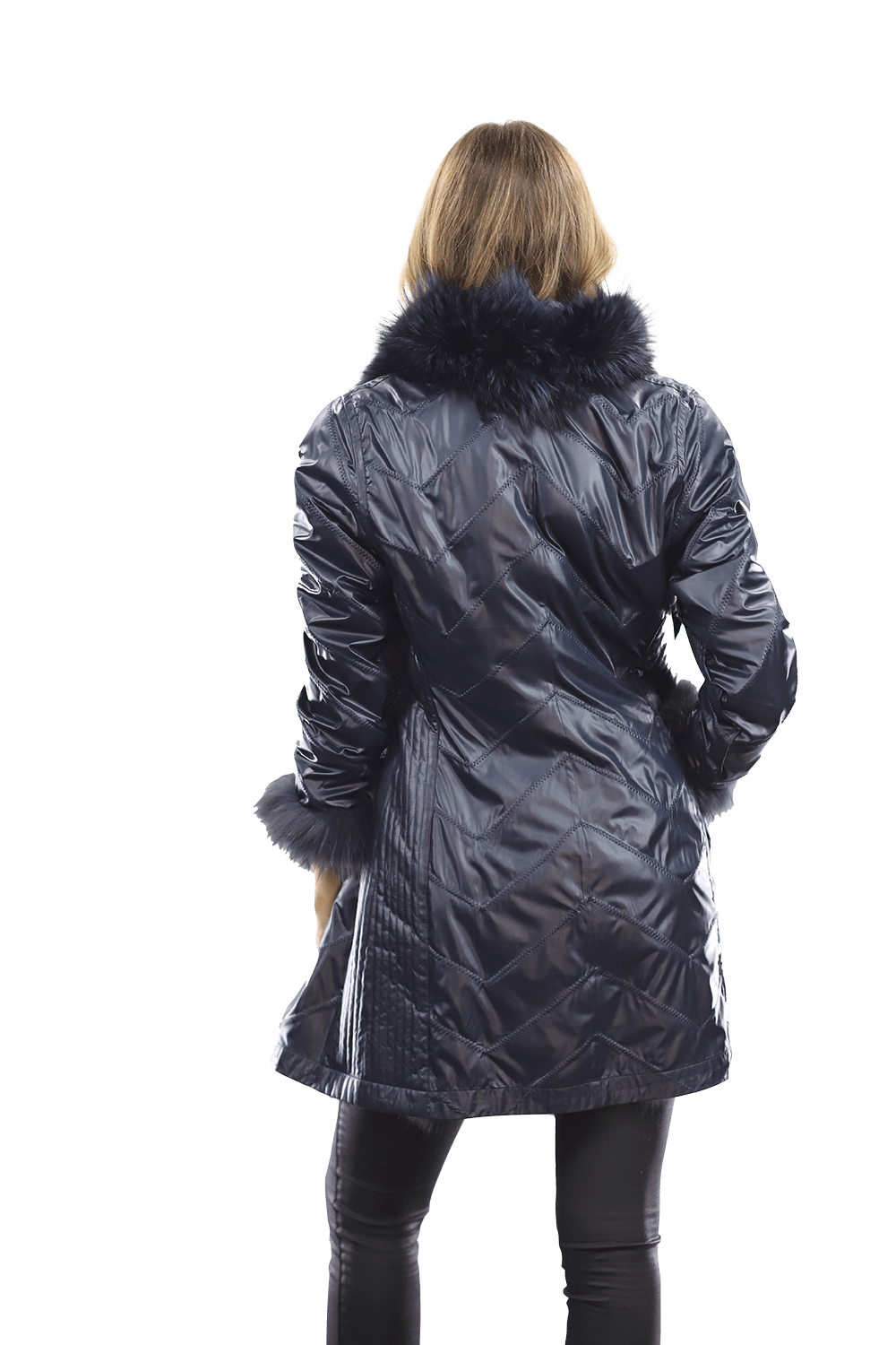 Reversible Silver Fox Fur Coat - Dark Blue - Coat - La Fiorentina SN60_DARKBLUE