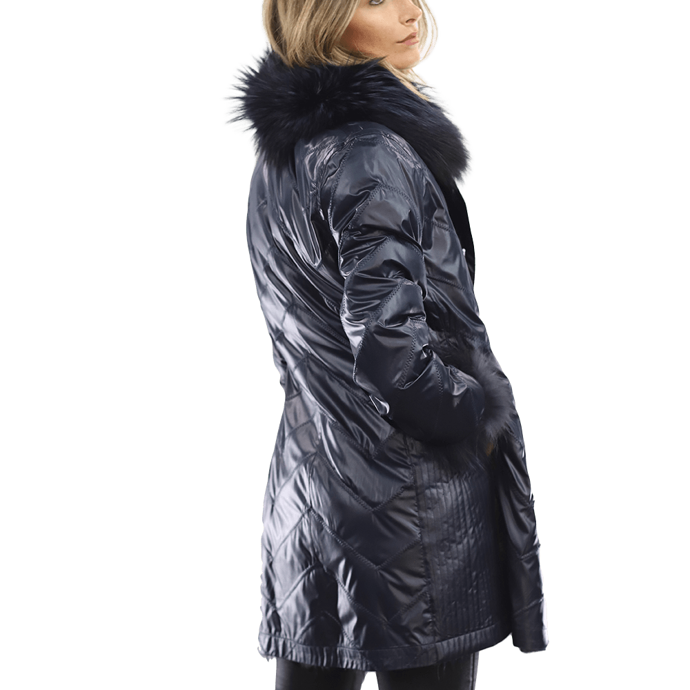 Reversible Silver Fox Fur Coat - Dark Blue - Coat - La Fiorentina SN60_DARKBLUE