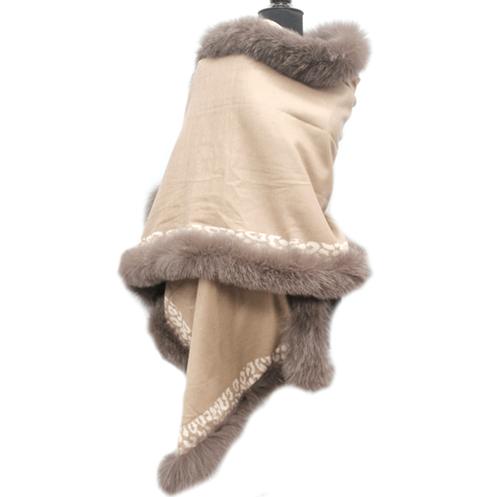Reversible Wrap with Fox Fur Trim - Wrap - La Fiorentina TYN-1408
