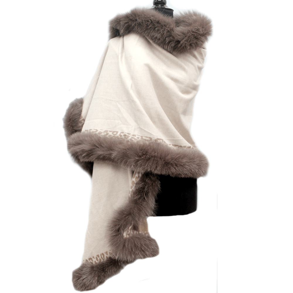 Reversible Wrap with Fox Fur Trim - Wrap - La Fiorentina TYN-1408