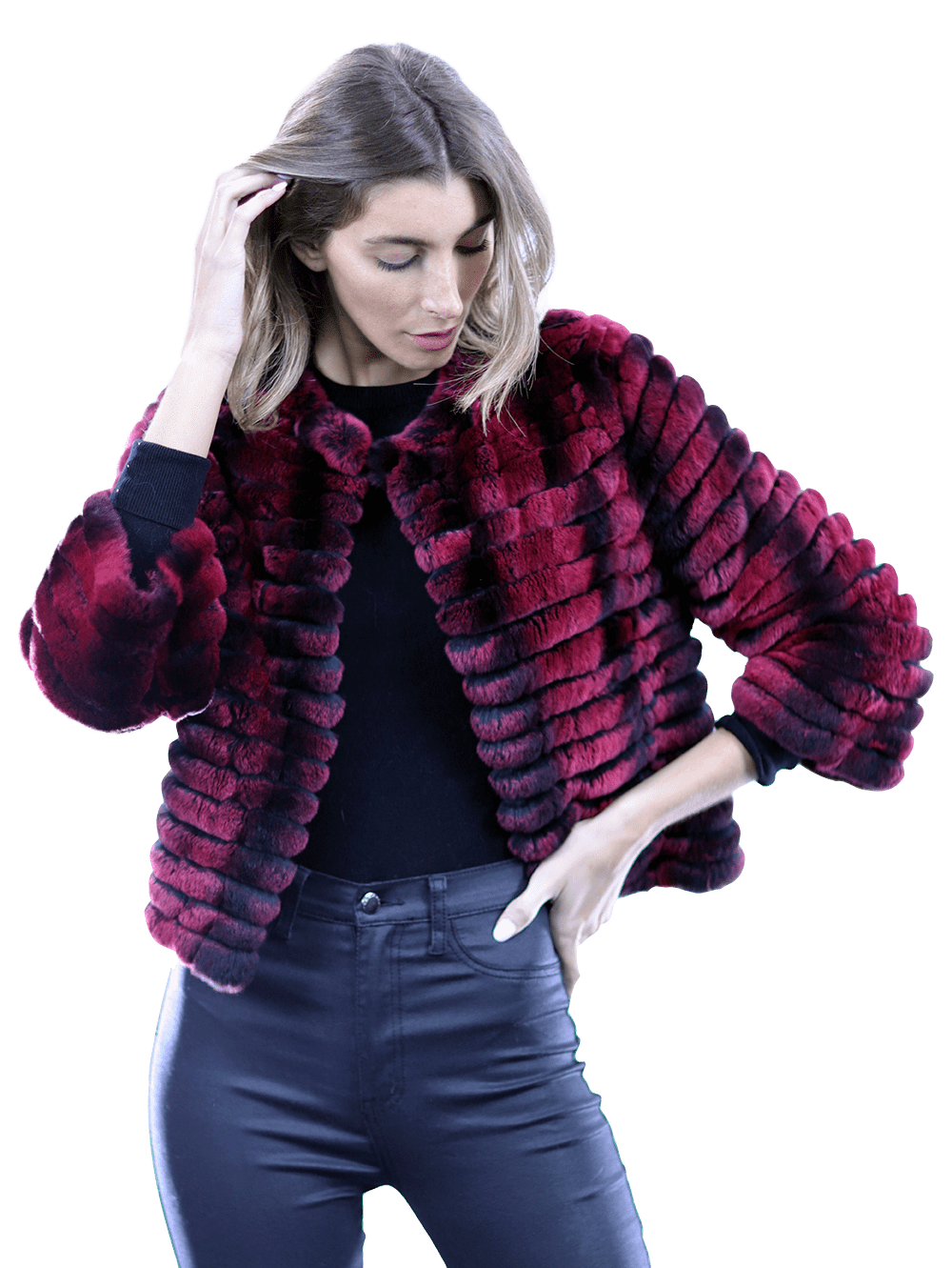 Rex Rabbit Fur Coat - Wine - Coat - La Fiorentina RX24