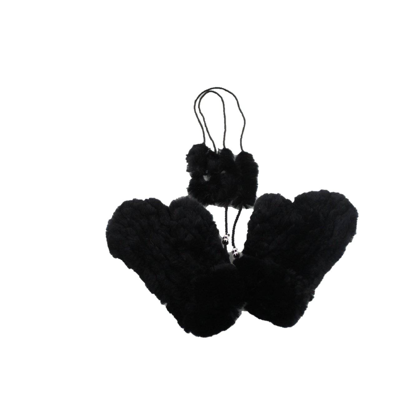 Rex Rabbit Fur Mittens - Fur Mittens - La Fiorentina,Black YFH-1708