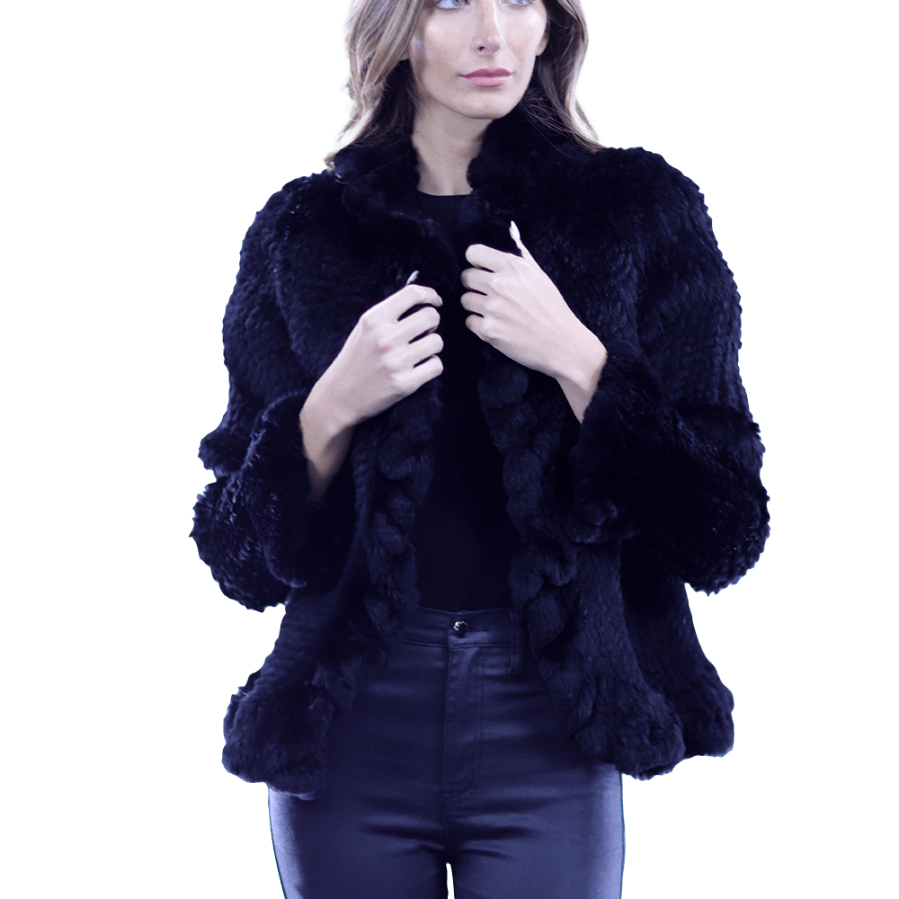 Ruffle Detail Border Fur Jacket - Coat - La Fiorentina EUH002_BLACK