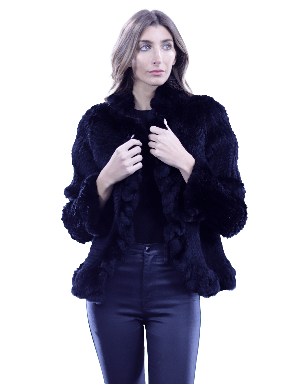 Ruffle Detail Border Fur Jacket - Coat - La Fiorentina EUH002_BLACK
