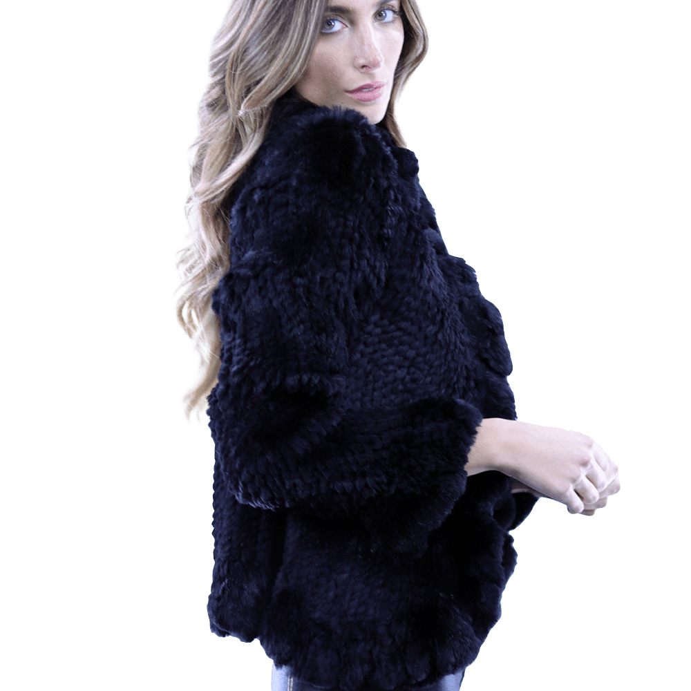 Ruffle Detail Border Fur Jacket - Coat - La Fiorentina EUH002_BLACK