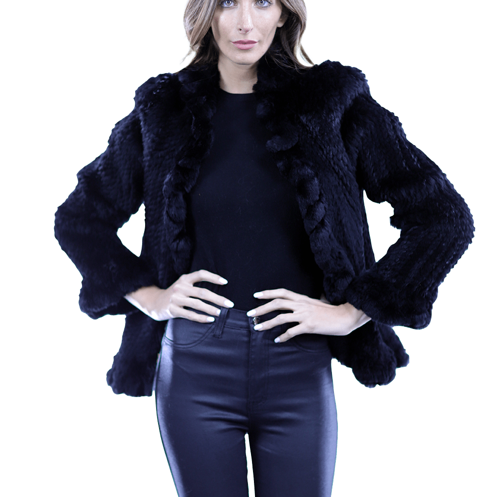 Ruffle Detail Border Fur Jacket - Coat - La Fiorentina EUH002_BLACK