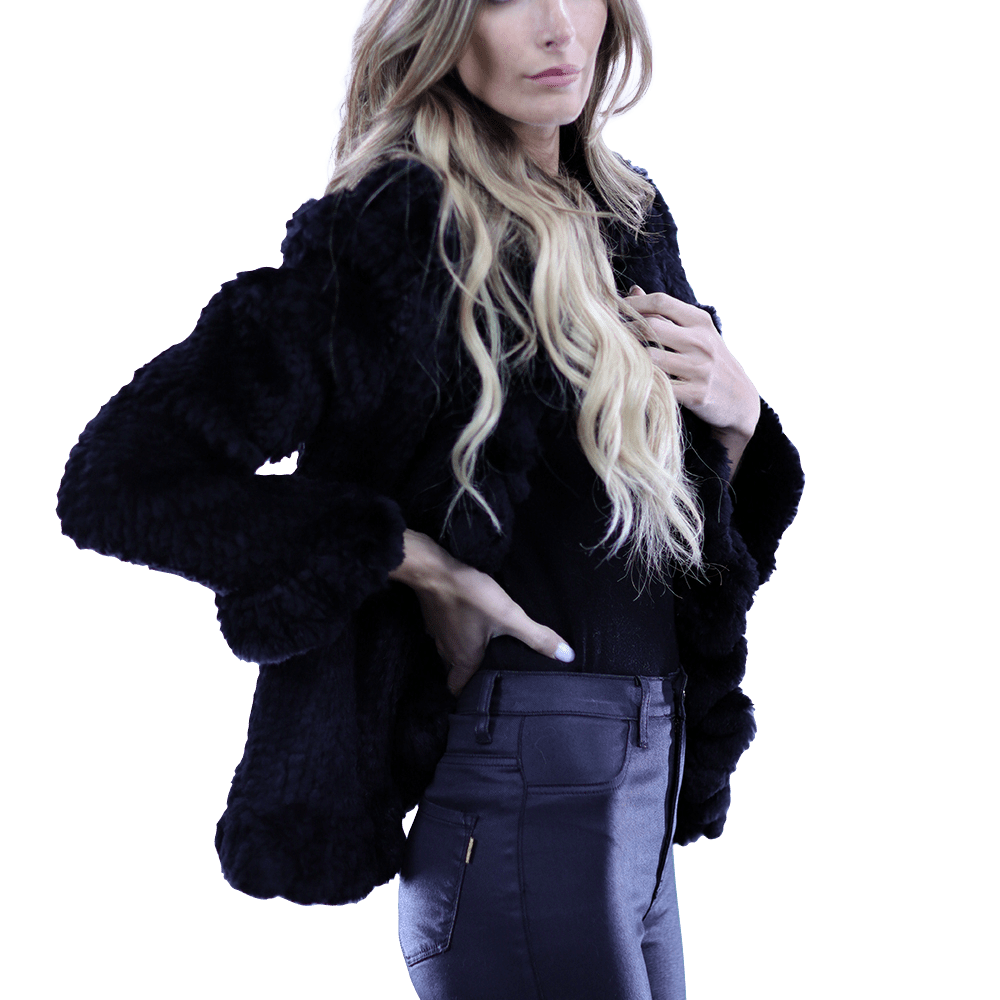 Ruffle Detail Border Fur Jacket - Coat - La Fiorentina EUH002_BLACK