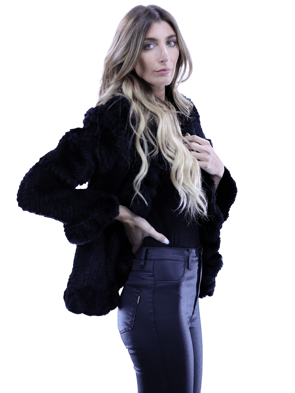 Ruffle Detail Border Fur Jacket - Coat - La Fiorentina EUH002_BLACK