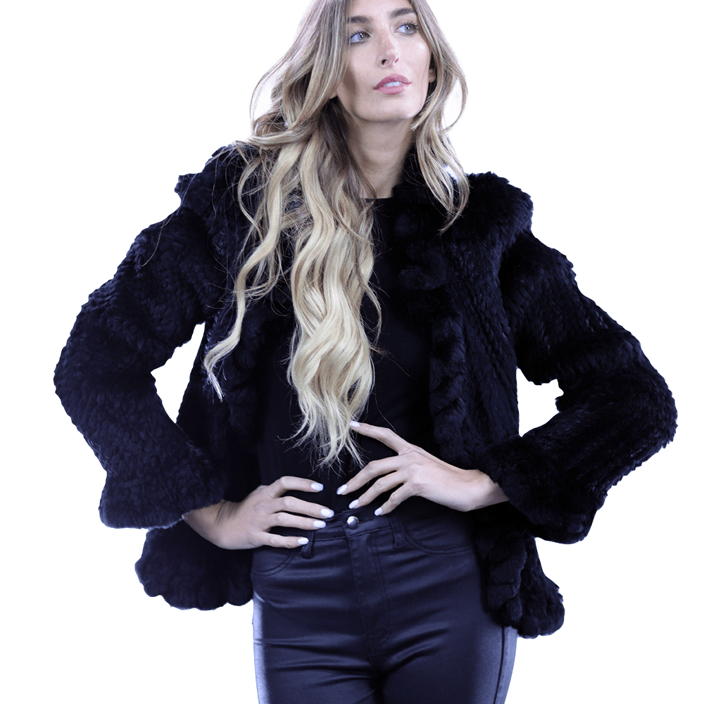 Ruffle Detail Border Fur Jacket - Coat - La Fiorentina EUH002_BLACK