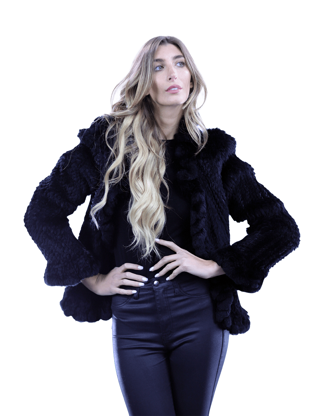 Ruffle Detail Border Fur Jacket - Coat - La Fiorentina EUH002_BLACK
