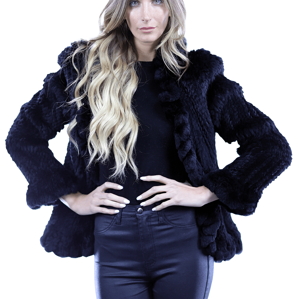 Ruffle Detail Border Fur Jacket - Coat - La Fiorentina EUH002_BLACK