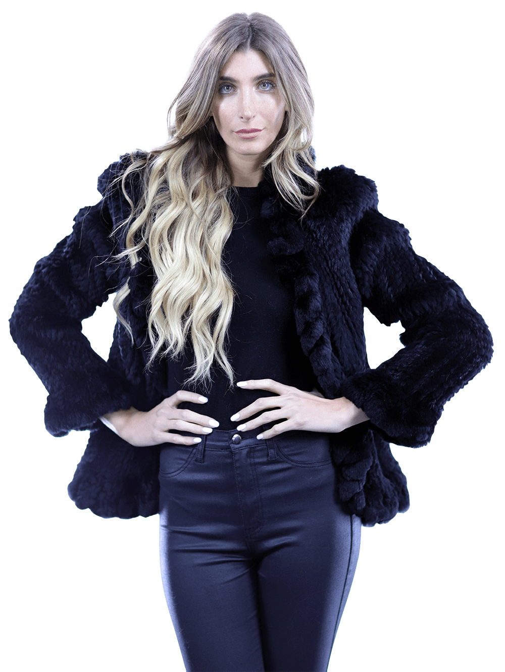 Ruffle Detail Border Fur Jacket - Coat - La Fiorentina EUH002_BLACK