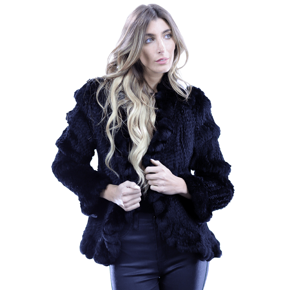 Ruffle Detail Border Fur Jacket - Coat - La Fiorentina EUH002_BLACK