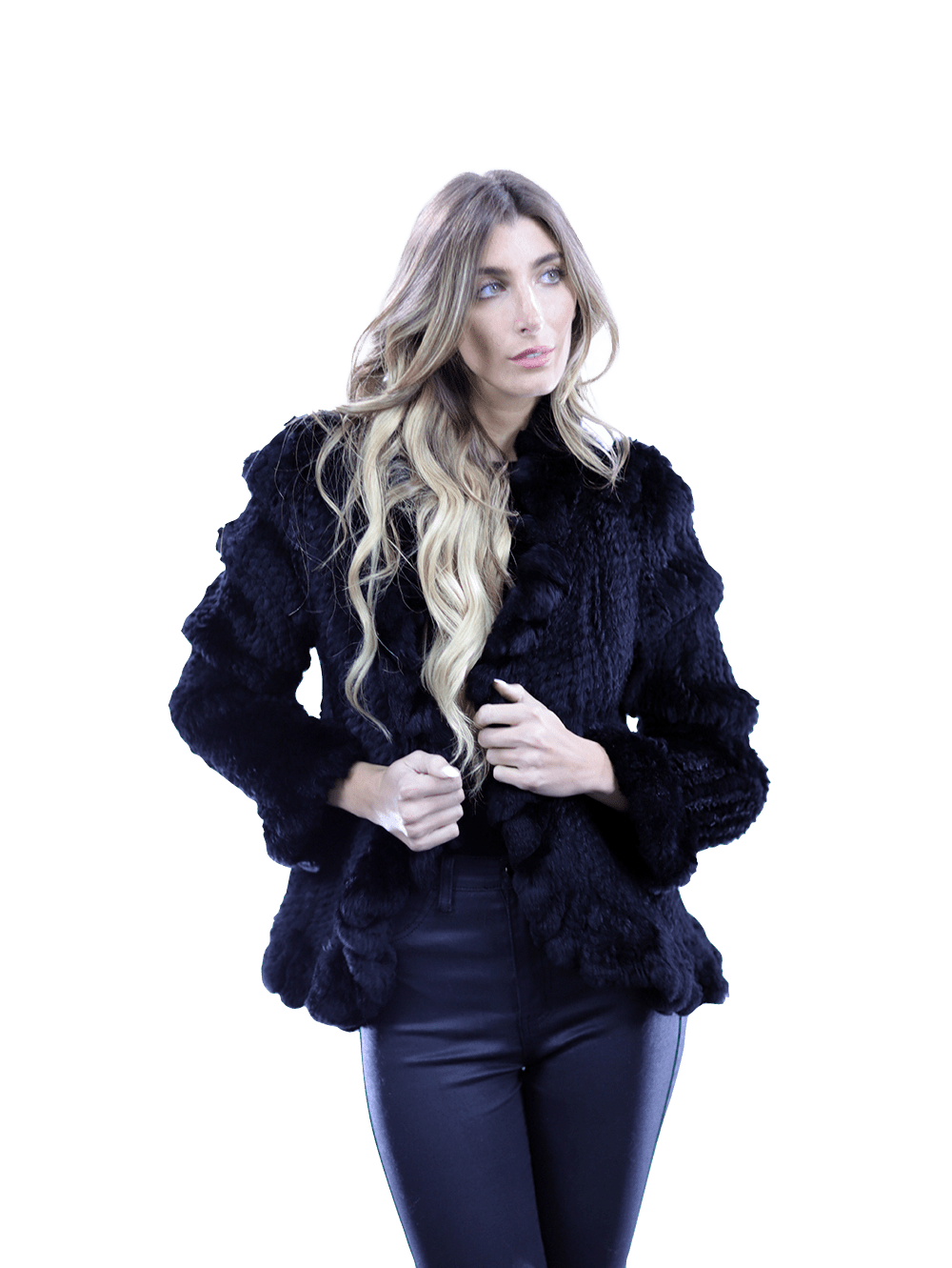 Ruffle Detail Border Fur Jacket - Coat - La Fiorentina EUH002_BLACK