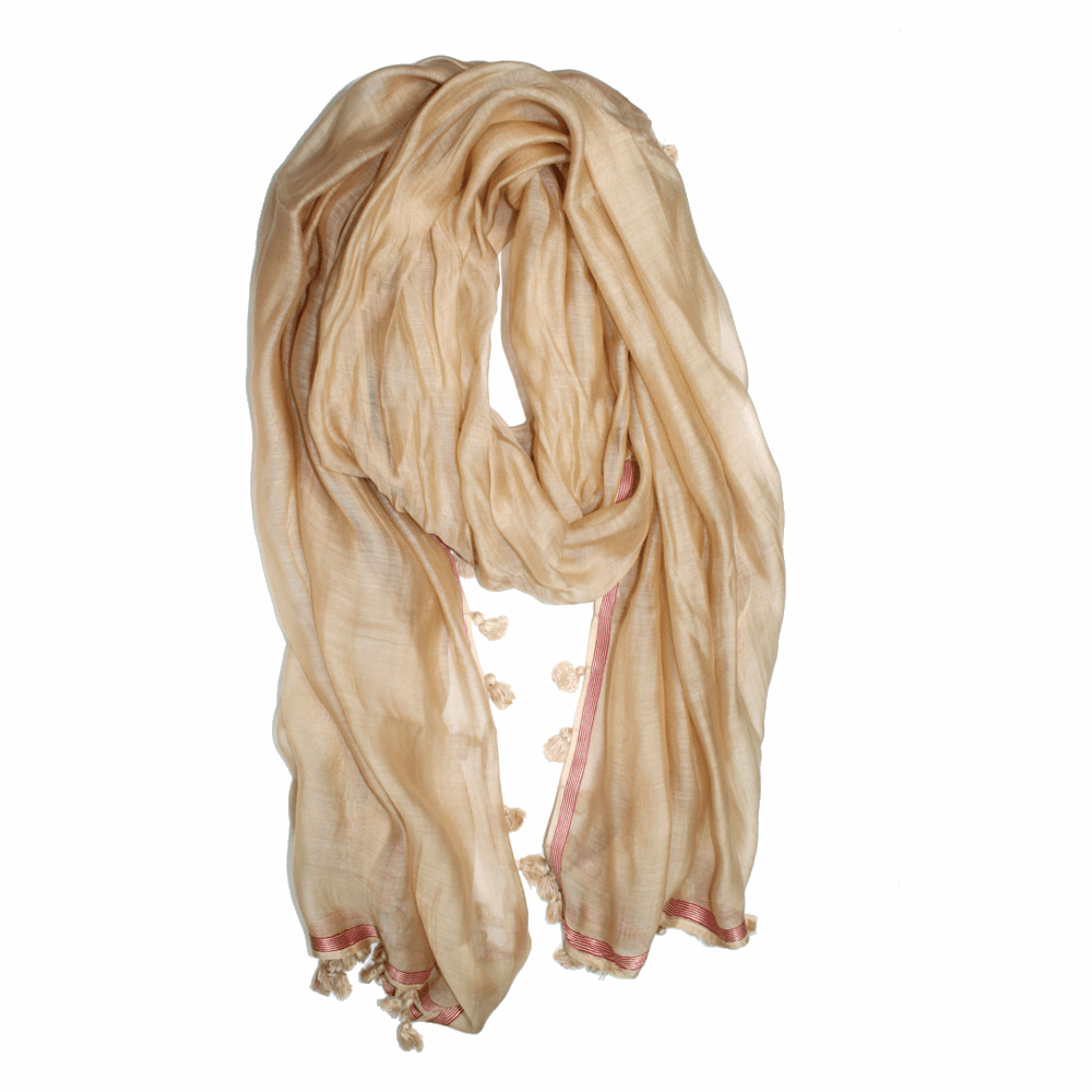 Scarf w/ Pom Poms-Beige - Scarf - La Fiorentina EF-2773