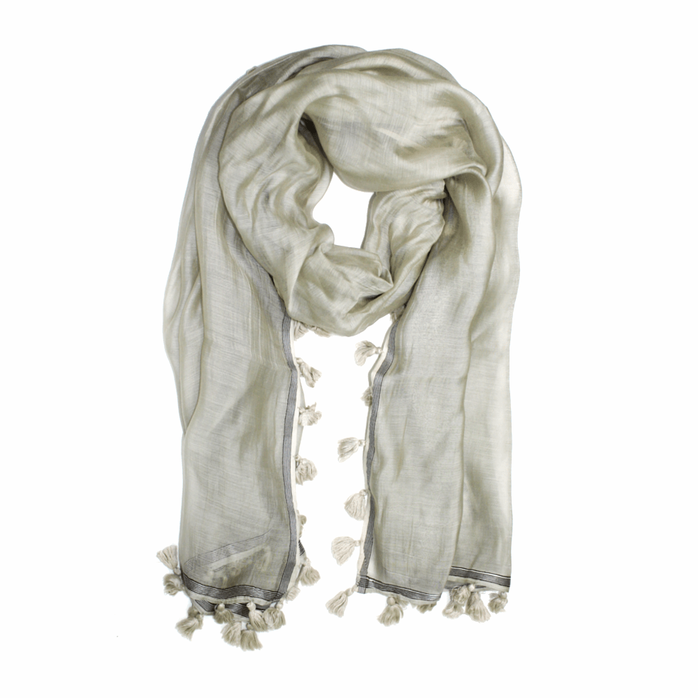 Scarf w/ Pom Poms-Light Green - Scarf - La Fiorentina EF-2773