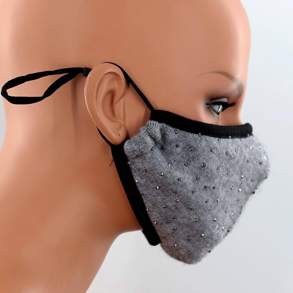 Scattered Embellished Stylish Face Mask - face-mask - La Fiorentina,Grey MB209_grey