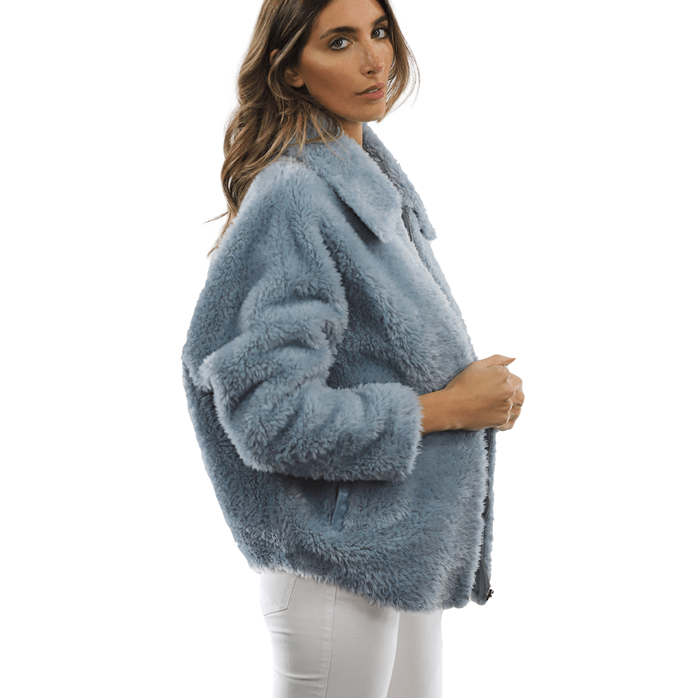 Shaggy Faux Fur Jacket - Blue - Coat - La Fiorentina K9853_BLUE